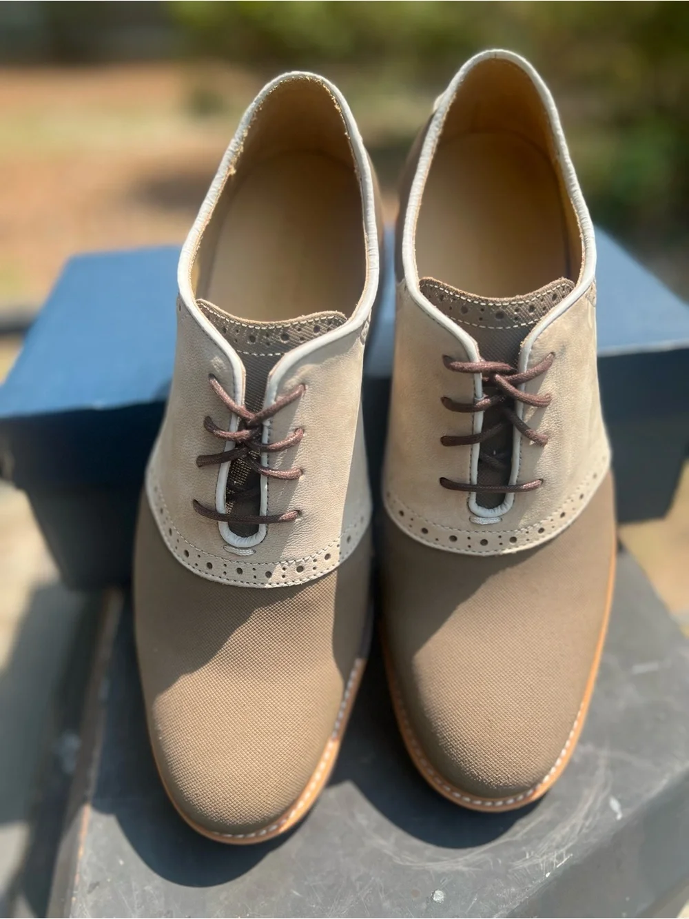 Cole Haan Two-Tone Tan and Beige Derby Oxfords